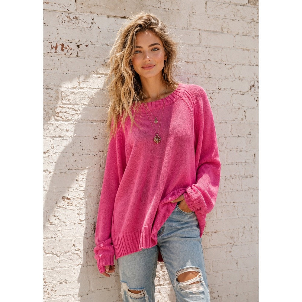 Old Navy Pink Sweater XL Cotton Blend Lightweight Knit Crewneck Pullover
